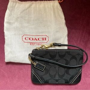 Coach Corner Zip Wristlet, Black Signature Canvas, dust bag included